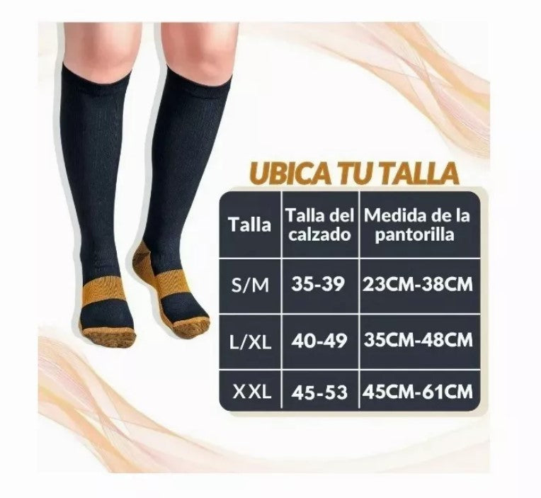 Calcetines de Compresión con Infusión de Cobre, de 15-20 mm Unisex